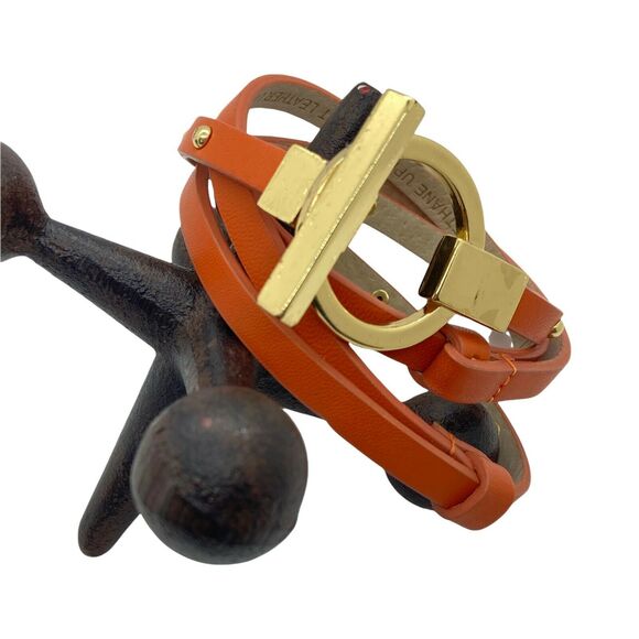 Toggle Belt Another Line Women's Orange Polyurethane Gold Stud Adjustable sz M/L - Picture 1 of 16